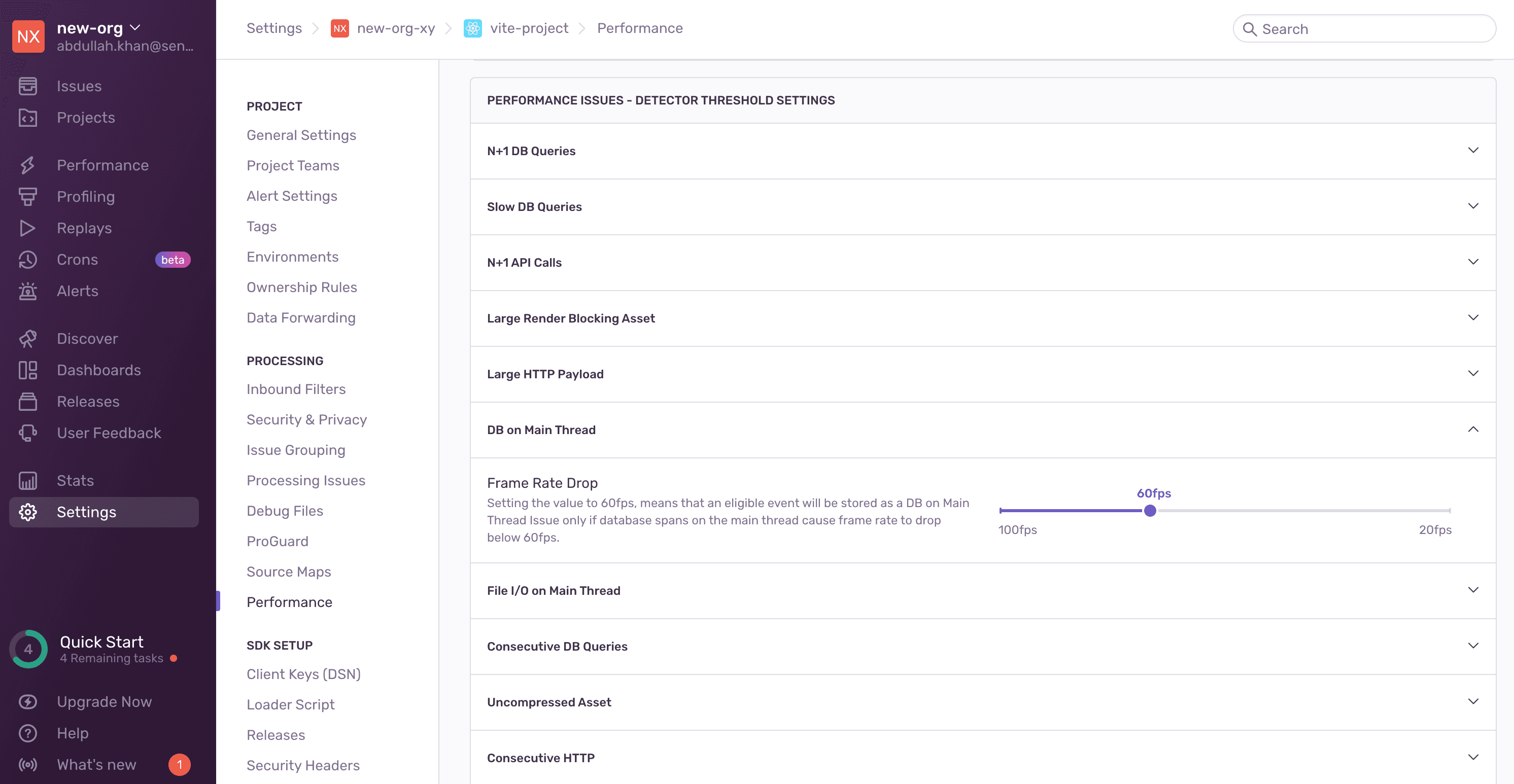 Detector Threshold settings db on main thread screenshot